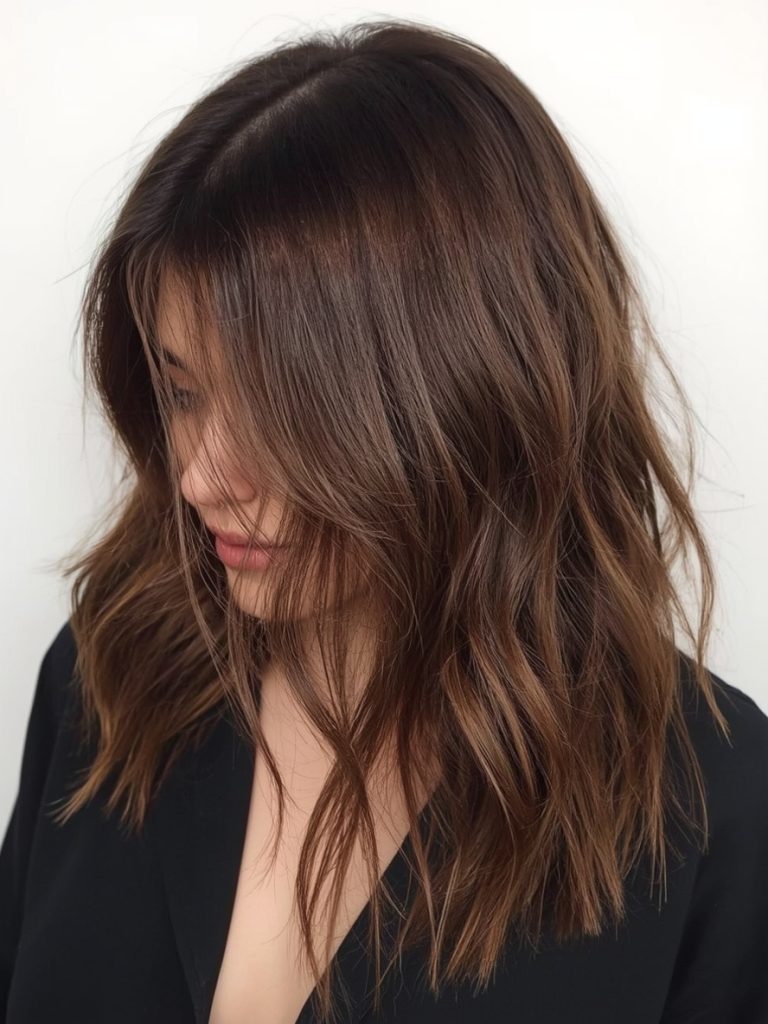 Chocolate Copper Hair: Wavy Bob with Copper Lowlights