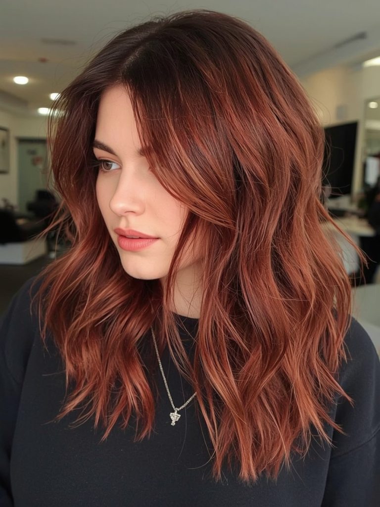 Chocolate Copper Hair: Deep Side Part with Copper Shine