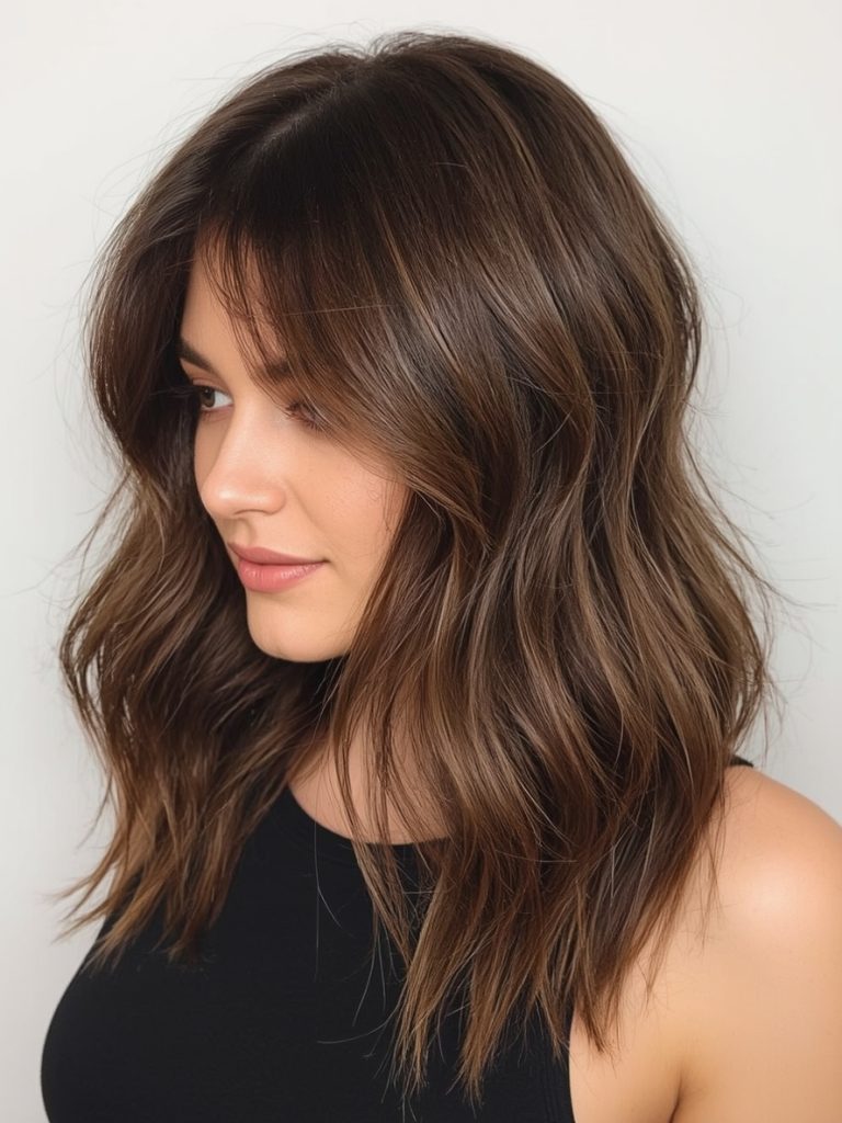 Chocolate Copper Hair: Asymmetrical Bob with Copper Highlights