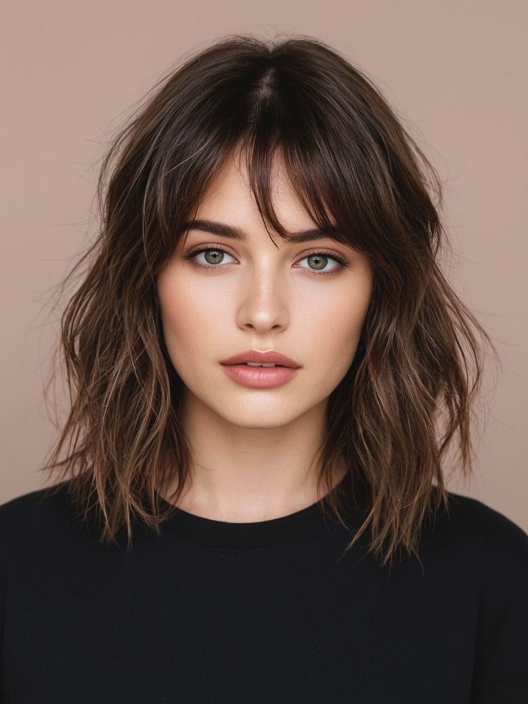 Shoulder Length Hair with Side Swept Bangs for Thin Fine Hair