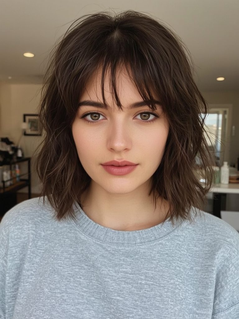 Shoulder Length Hairstyles For Thin Hair Fine: Side-Swept Bangs