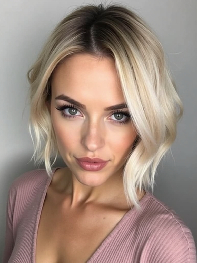 Angled Bob Haircut for Round Faces