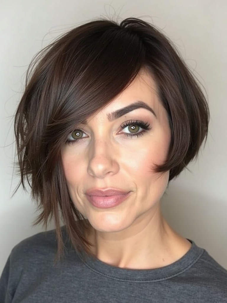 Angled Bob Haircut with Chunky Highlights