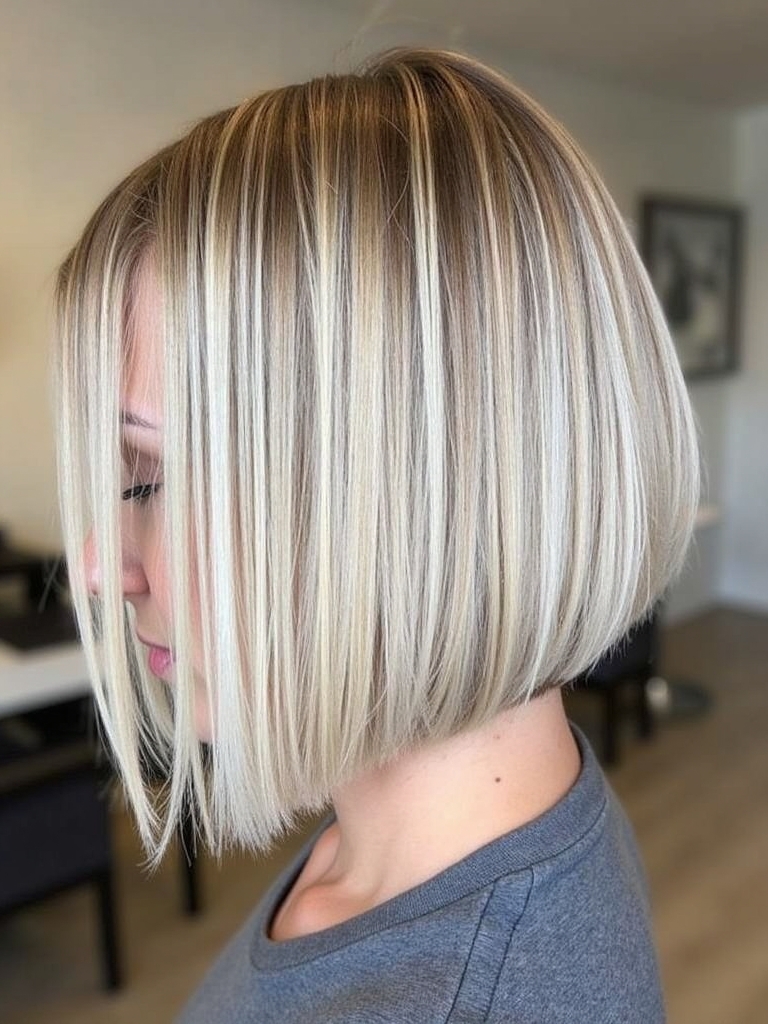 Angled Bob Haircut with Highlights