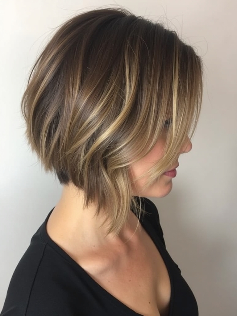 Angled Bob Haircut with Ribbon Highlights