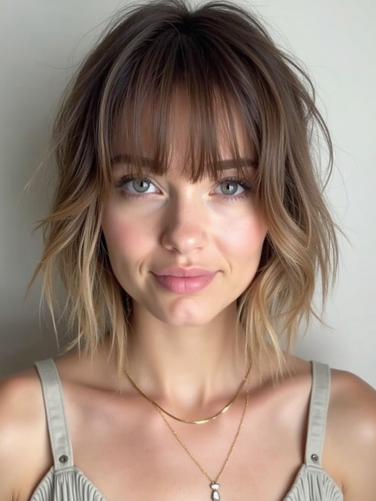 Face Framing Curtain Bangs with a French Twist