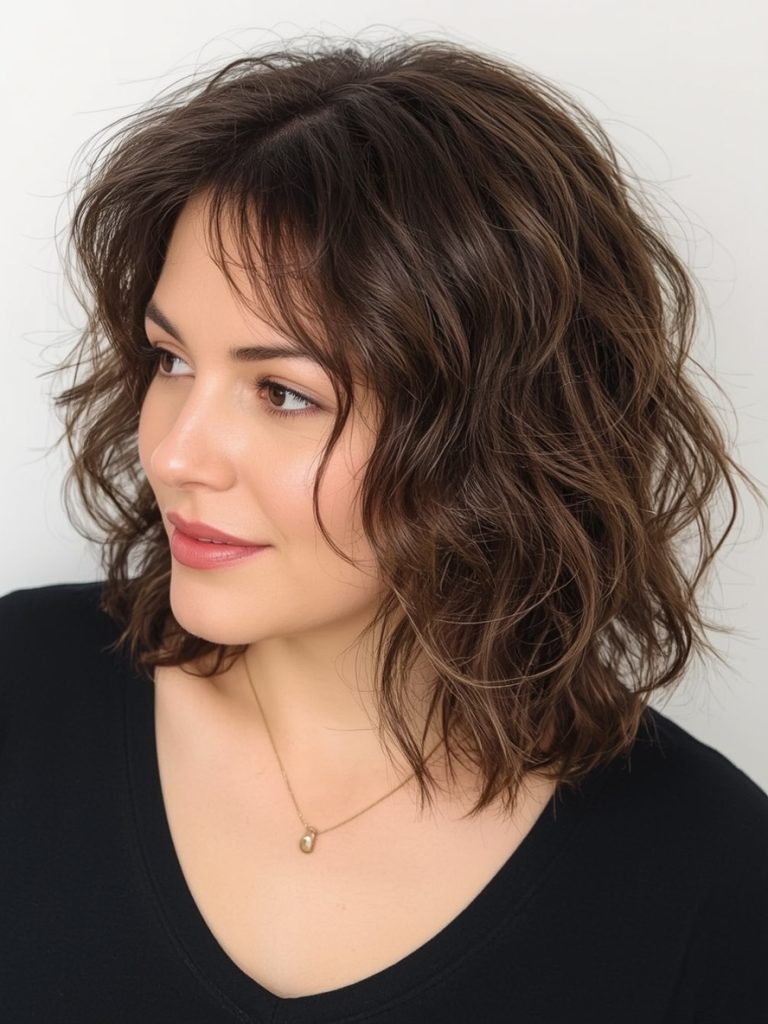 Hairstyle For Thin Fine Hair Over 50: Center Part Short Bob