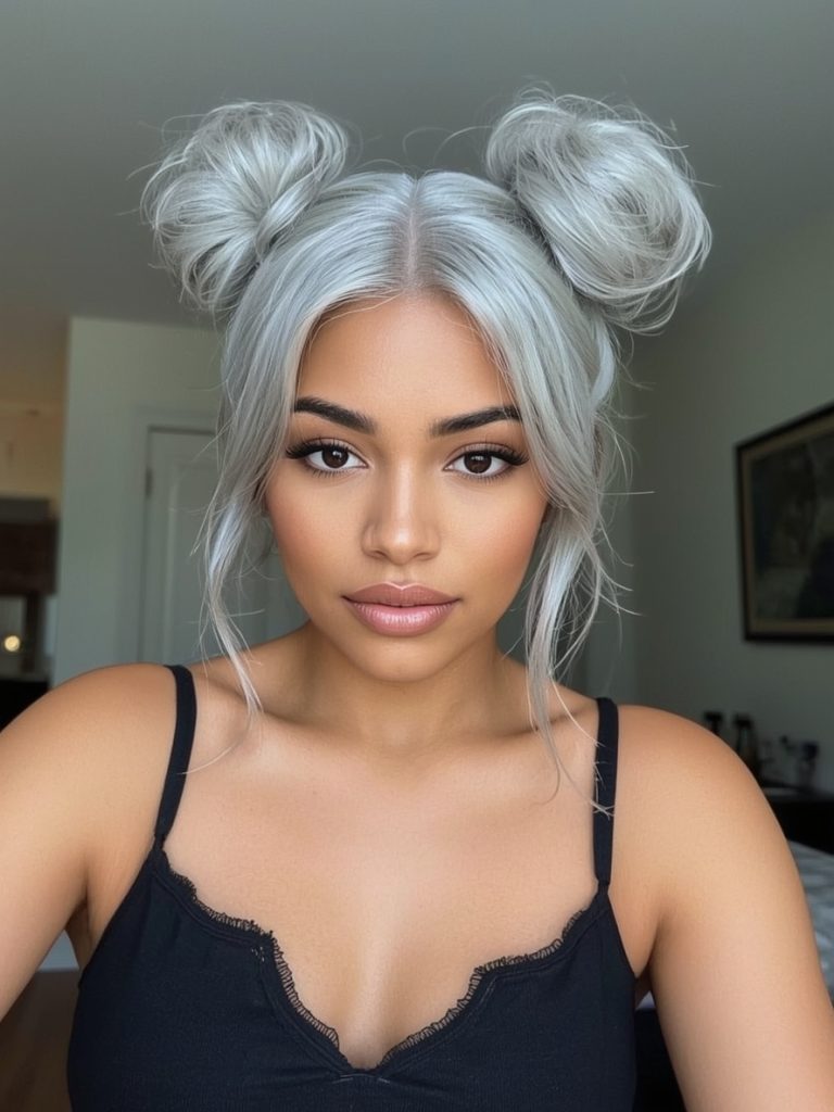 Silver Braided Updo on Dark Skin